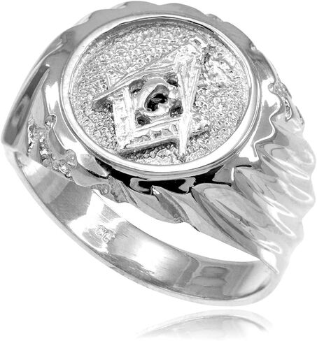 Men's Polished 925 Sterling Silver Round Top Freemason Square and Compass Masonic Ring in Saudi Arabia