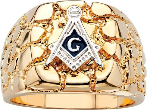 PalmBeach Men's Yellow Gold-Plated Masonic Insignia Nugget Ring Sizes 8-14 in Kuwait