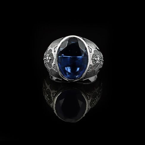 Natural Blue Sapphire Ring Mens 925 Sterling Silver Handmade Gemstone Jewelry Birthstone Mens Ring Vintage Mens Jewelry Gift for Him Statement Mens Ring in Kuwait