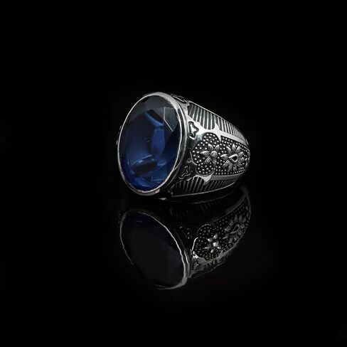 Natural Blue Sapphire Ring Mens 925 Sterling Silver Handmade Gemstone Jewelry Birthstone Mens Ring Vintage Mens Jewelry Gift for Him Statement Mens Ring in Kuwait