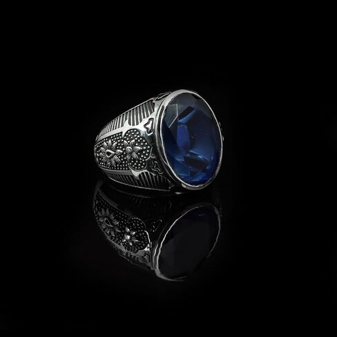 Natural Blue Sapphire Ring Mens 925 Sterling Silver Handmade Gemstone Jewelry Birthstone Mens Ring Vintage Mens Jewelry Gift for Him Statement Mens Ring in Kuwait