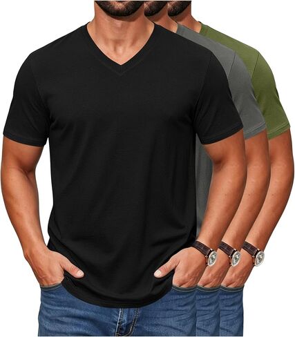 3 Pack V Neck T Shirts Men Cotton Shirts Short Sleeve for Men Casual T Shirts Lightweight Summer Basic Tees in Saudi Arabia