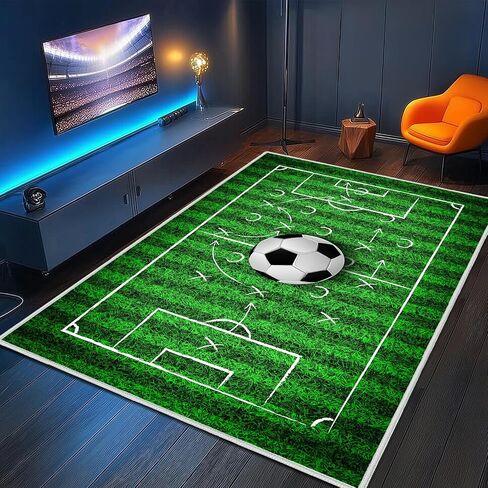 Soccer Field Rug for Bedroom Soccer Runner Rugs for Hallway 2x6 Sport Kitchen Rug Washable Hallways Runner Sport Floor Mat Green Entryway Rugs Non Slip Bedside Floor Carpet for Living Room,Playroom in Saudi Arabia