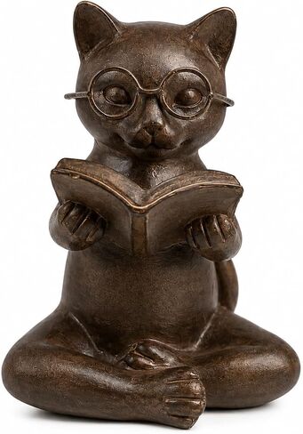 Bronze Cat Figurine Reading Book, Resin Home Décor Accents Statue with Glasses, Cute Tabletop Decor for Bookshelf Desk Office Library, Cat Lovers Gifts for Women Man Teacher Student (Reading Cat) in Kuwait