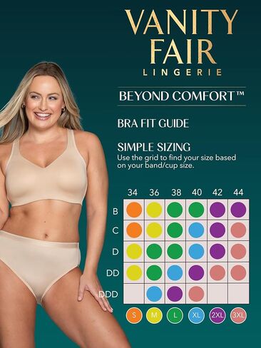Vanity Fair Women's Wireless Beyond Comfort Bra with Breathable Cups (S-3XL), Convertible Straps (72204), 2 Pack Black/Neutral, X-Large in Kuwait