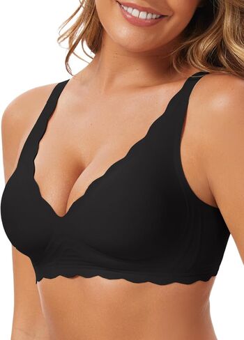 Seamless Wavy Bra Padded Bralette - Deep V Bras for Women Smoothing Back Scalloped Wireless Lifting Soft Jelly Bra in Saudi Arabia