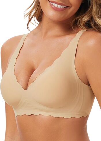 Seamless Wavy Bra Padded Bralette - Deep V Bras for Women Smoothing Back Scalloped Wireless Lifting Soft Jelly Bra in Saudi Arabia