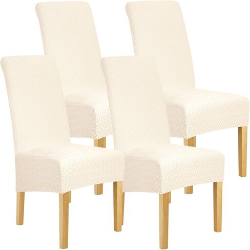 Lellen XL Size Stretch Chair Covers for Dining Room Large Dining Room Chair Slipcovers Dining Chair Covers Kitchen Reusable Parsons Side Chair Slipcover Soft Protector Set of 4,Cream in Saudi Arabia