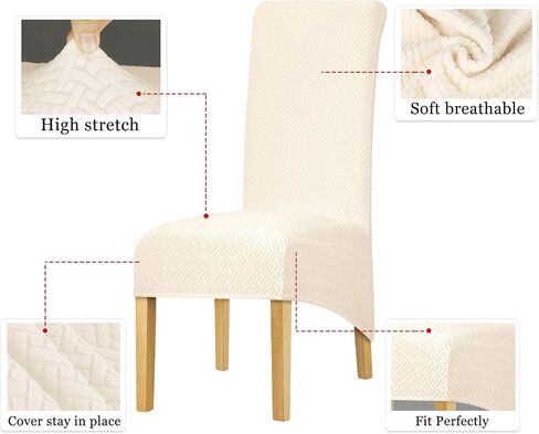 Lellen XL Size Stretch Chair Covers for Dining Room Large Dining Room Chair Slipcovers Dining Chair Covers Kitchen Reusable Parsons Side Chair Slipcover Soft Protector Set of 4,Cream in Saudi Arabia