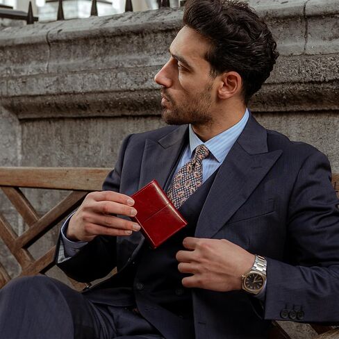 Time Resistance Leather Trifold Wallet – Billfold Credit Card and Cash Holder - Italian Handmade Minimalist Wallet (Red) in Saudi Arabia
