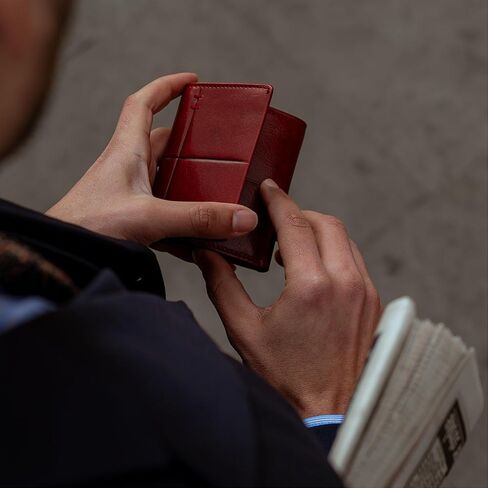Time Resistance Leather Trifold Wallet – Billfold Credit Card and Cash Holder - Italian Handmade Minimalist Wallet (Red) in Saudi Arabia