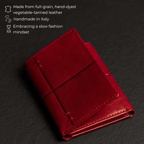 Time Resistance Leather Trifold Wallet – Billfold Credit Card and Cash Holder - Italian Handmade Minimalist Wallet (Red) in Saudi Arabia