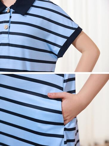 GORLYA Girls Striped Polo Collared Button Shift Straight Casual Loose Midi Dress 6-14Y in Kuwait