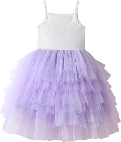 DXTON Girls Sleeveless Summer Dresses Tutu Strap Knit with 8-Layer Fluffy Cotton Blend for Birthday Party Outfits 3-8 Years in Saudi Arabia