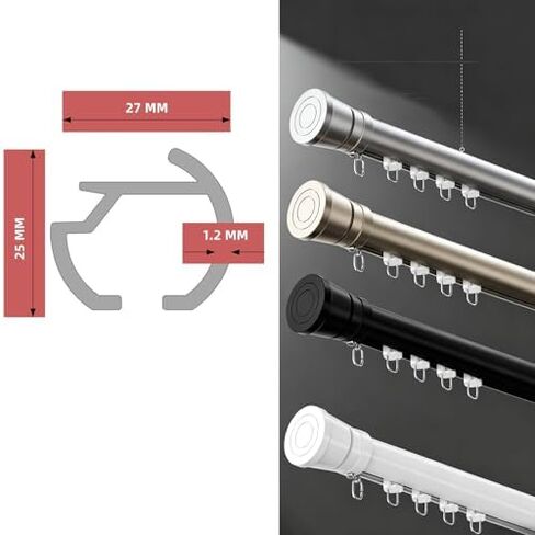 Champagne 5.1M/16.7FT Wall-Mounted Curtain Track System - Aluminum Sliding Rail with Silent Rollers for Living Room & Bedroom, Easy Installation Room Divider in Kuwait