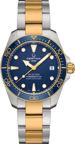 ساعة سيرتينا للرجال، DS Action Diver 38mm Powermatic 80، ستانلس ستيل، سويسرية أوتوماتيكية، أزرق وذهبي، ستانلس ستيل، (C0488072204100) in Kuwait