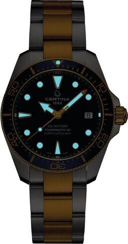 ساعة سيرتينا للرجال، DS Action Diver 38mm Powermatic 80، ستانلس ستيل، سويسرية أوتوماتيكية، أزرق وذهبي، ستانلس ستيل، (C0488072204100) in Kuwait