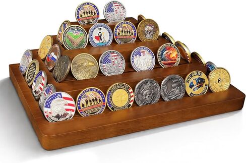 Challenge Coin Stand Military Coin Holder Display 4 Tier Wooden Army Coins Holder Display Rack for Police Collectors Firefighter Walnut in Saudi Arabia