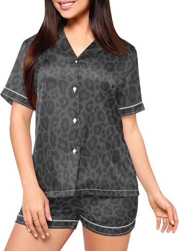 Pajamas Set for Women Short Sleeve Sleepwear Button Down Satin Pjs Soft 2 Piece Lounge Sets S-XXL in Saudi Arabia