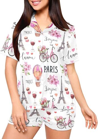 Pajamas Set for Women Short Sleeve Sleepwear Button Down Satin Pjs Soft 2 Piece Lounge Sets S-XXL in Kuwait