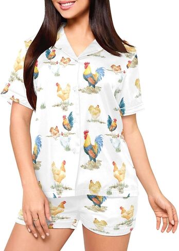 Pajamas Set for Women Short Sleeve Sleepwear Button Down Satin Pjs Soft 2 Piece Lounge Sets S-XXL in Kuwait