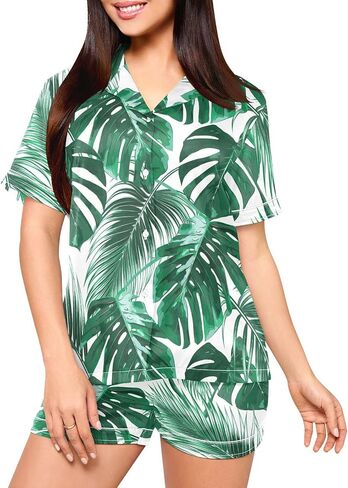 Pajamas Set for Women Short Sleeve Sleepwear Button Down Satin Pjs Soft 2 Piece Lounge Sets S-XXL in Kuwait