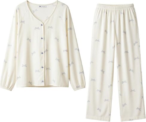 Women's 100% Cotton Pajama Set, Fresh Simple Pajamas,Long Sleeve Button Down Shirt & Pants, Sleepwear for Women in Saudi Arabia