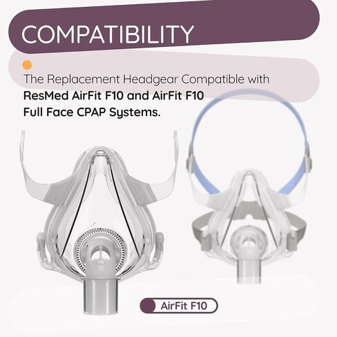 F10 CPAP Headgear Strap Compatible with Resmed AirFit F10 Full Face Mask Adjustable Headband Replacement C Pap Part - Standard in Saudi Arabia