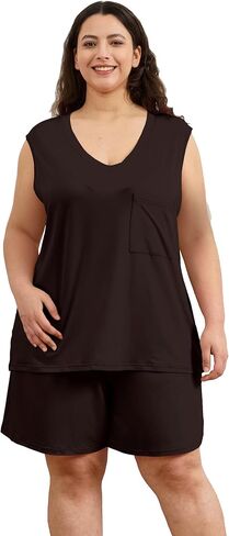 Plus Size Women Pajama Sets Sleeveless Tank Top & Shorts PJS Sexy Vest Loungewear Soft Nighty with Pockets 2PCS in Saudi Arabia