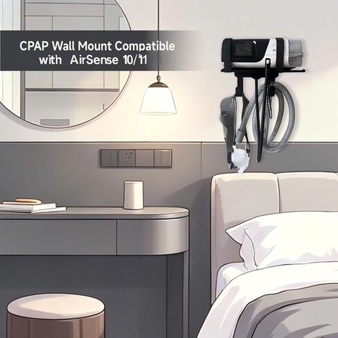 CPAP Wall Mount Shelf for AirSense 10/11 , CPAP Hose Holder Adjustable , Tangle-Free , Cleaning Brush & 2 Hooks , Durable Powder Coating , Rust-Proof to Sturdy and Durable , Save CPAP Nightstand Space in Saudi Arabia