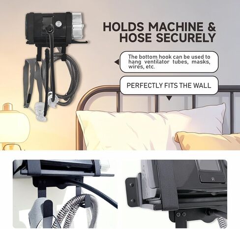 CPAP Wall Mount Shelf for AirSense 10/11 , CPAP Hose Holder Adjustable , Tangle-Free , Cleaning Brush & 2 Hooks , Durable Powder Coating , Rust-Proof to Sturdy and Durable , Save CPAP Nightstand Space in Saudi Arabia
