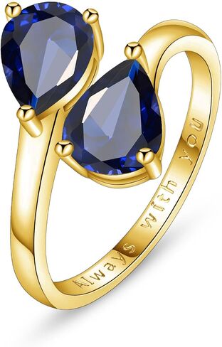 2.5ct Adjustable Women Birthstone Ring, Thickened 14K Gold Plated, Always with You Engraved, Dainty CZ Gemstone Stackable Promise Band Birthday Jewelry Gifts Adjustable (US Size 5-10) in Saudi Arabia