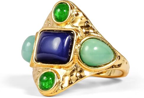 ORIGENCE Vintage Gold Statement Ring for Women, 14K Gold Plated Chunky Boho Cocktail Ring with Synthetic Lapis Lazuli, Multicolor Cabochon Retro Party Festival Jewelry in Saudi Arabia