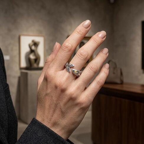 ASIJUNTYECHO Fish Ring, Spoon Ring, Vintage Silver Open Fish Spoon Ring for Women, Unique Ocean Animal Adjustable Ring for Daily Party Vacation Wear in Saudi Arabia