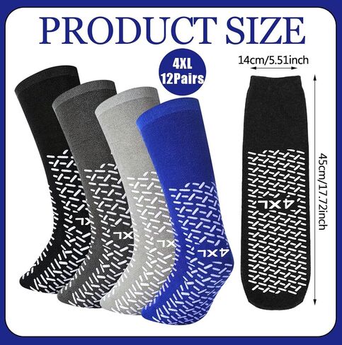 Foaincore 12 Pairs 4XL Double Sided Tread Non Slip Hospital Socks with Grips for Men Women Extra Wide for Seniors Patient in Kuwait