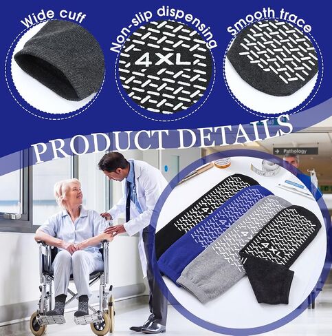 Foaincore 12 Pairs 4XL Double Sided Tread Non Slip Hospital Socks with Grips for Men Women Extra Wide for Seniors Patient in Kuwait