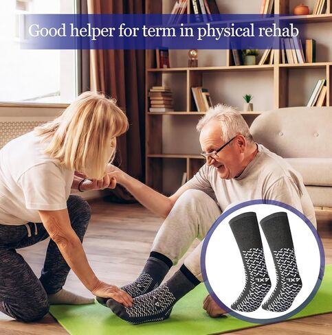 Foaincore 12 Pairs 4XL Double Sided Tread Non Slip Hospital Socks with Grips for Men Women Extra Wide for Seniors Patient in Kuwait
