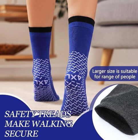Foaincore 12 Pairs 4XL Double Sided Tread Non Slip Hospital Socks with Grips for Men Women Extra Wide for Seniors Patient in Kuwait