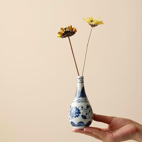 7 Pcs Blue and White Porcelain Bud Vases Set, Vintage Chinoiserie Ceramic Small Flower Vase for Home Decor, Bookshelf, Mantel, Modern Farmhouse Wedding Table Centerpieces in Saudi Arabia
