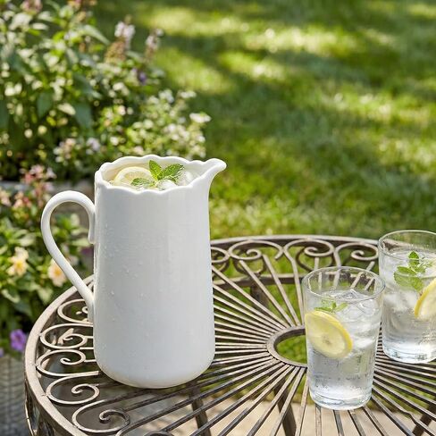 White Ceramic Pitcher Vase, 8" Jug 1.5L Water Pitcher 50 Oz Versatile Jug Farmhouse Flower Vase for Home Décor, Utensil Holder Kitchen Storage Pot, for Home Office Hotel, Dishwasher & Microwave Safe in Saudi Arabia