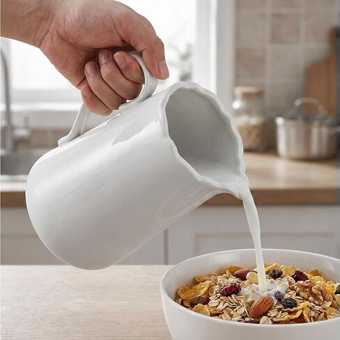 White Ceramic Pitcher Vase, 8" Jug 1.5L Water Pitcher 50 Oz Versatile Jug Farmhouse Flower Vase for Home Décor, Utensil Holder Kitchen Storage Pot, for Home Office Hotel, Dishwasher & Microwave Safe in Saudi Arabia