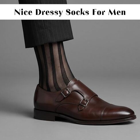2 Pairs Mens Silk Sheer Socks, Men Casual Business Dress Socks Striped Sheer Nylon Stockings Mens Dress Sock Formal Suit See(Black,) in Saudi Arabia