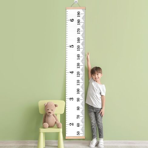 Height Chart for Kids, Growth Measuring Chart for Wall Child Children Measurement Height Tracking Ruler with Hook Toddler Playroom Baby Essentials Nursery Room Decor & Keepsake Gift (Black and White) in Kuwait
