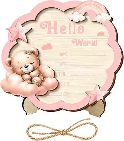 Baby Announcement Sign Wooden Hello World Newborn Signs Double-Layer Blue Birth Announcement Sign Newborn Welcome Sign Baby Name Birth Announcement Plaque for Photo Props Baby Shower Hospital Nursery in Saudi Arabia