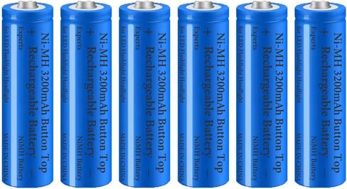 2 Pack 3200mAh Battery Ni-MH Rechargeable, 3.7V Button Top NiMH Batteries, High Capacity 3.7Volt Battery for LED Flashlight,Headlamp,Remote Control,RC Car,Mini Fans,etc, with Storage Box, Blue in Kuwait