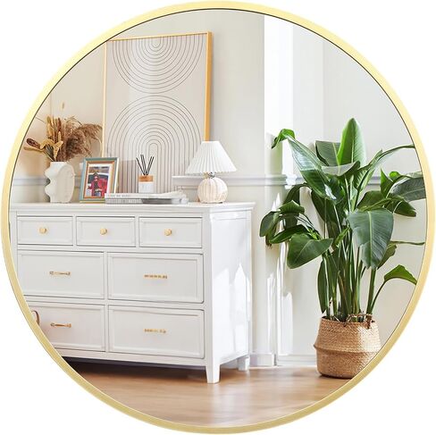 garveehome مرآة مستديرة، 18 في إطار دائرة سبائك الألومنيوم الصغيرة، عالية الوضوح صديقة للبيئة الذهب مرآة الحمام المستديرة لأكثر من بالوعة، مرآة الحائط للمدخل، الحمام، الغرور in Kuwait