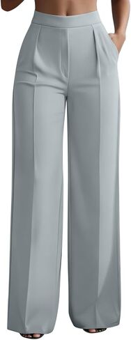 Women Wide Leg Dress Pants High Waisted Stretchy Business Casual Work Trousers Summer Slacks with Pockets in Kuwait