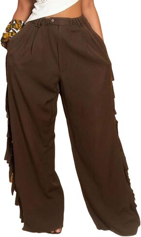 LETSVDO Women's Fringe Camo Pants High Waisted Wide Leg Patchwork Camouflage Y2k Jeans Baggy Army Fatigue Trousers in Saudi Arabia