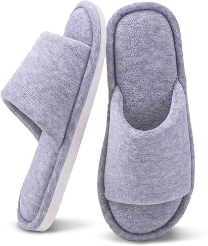 Women's Slip On Open Toe Slippers, Recycled Velvet Memory Foam Non-Slip House Shoes, Machine Washable Lightweight All-Season Indoor Outdoor Bedroom Slippers for Ladies in Saudi Arabia