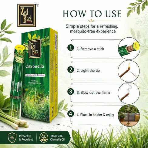 Citronella Incense Sticks – 120 Count | Outdoor Patio, Backyard & Camping | Citronella Oil Aroma for Fresh Outdoor Fragrance | Hand Rolled Incense for Home & Relaxation | Zed Black in Saudi Arabia